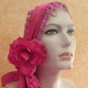 Pink Illusion Rhinestone Look Rose Satin Headpiece